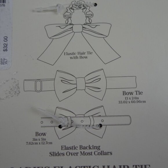 Velvet Bow Tie AND Ladies Hair Tie AND Dog Bow Tie Black 3 Piece Set Matching - Picture 6 of 8